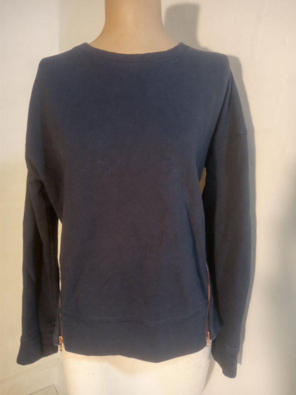 Athleta Navy Crewneck Sweater with Zip Hem